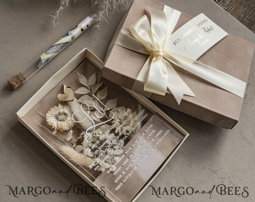 FRISCH VERHEIRATETES PAAR GESCHENKE Geldgeschenk zur Hochzeit Geschenkschachtel für Geld Geldgeschenk zur Hochzeit mit Strauß aus Trockenblumen personalisiert