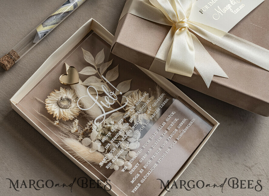 FRISCH VERHEIRATETES PAAR GESCHENKE Geldgeschenk zur Hochzeit Geschenkschachtel für Geld Geldgeschenk zur Hochzeit mit Strauß aus Trockenblumen personalisiert
