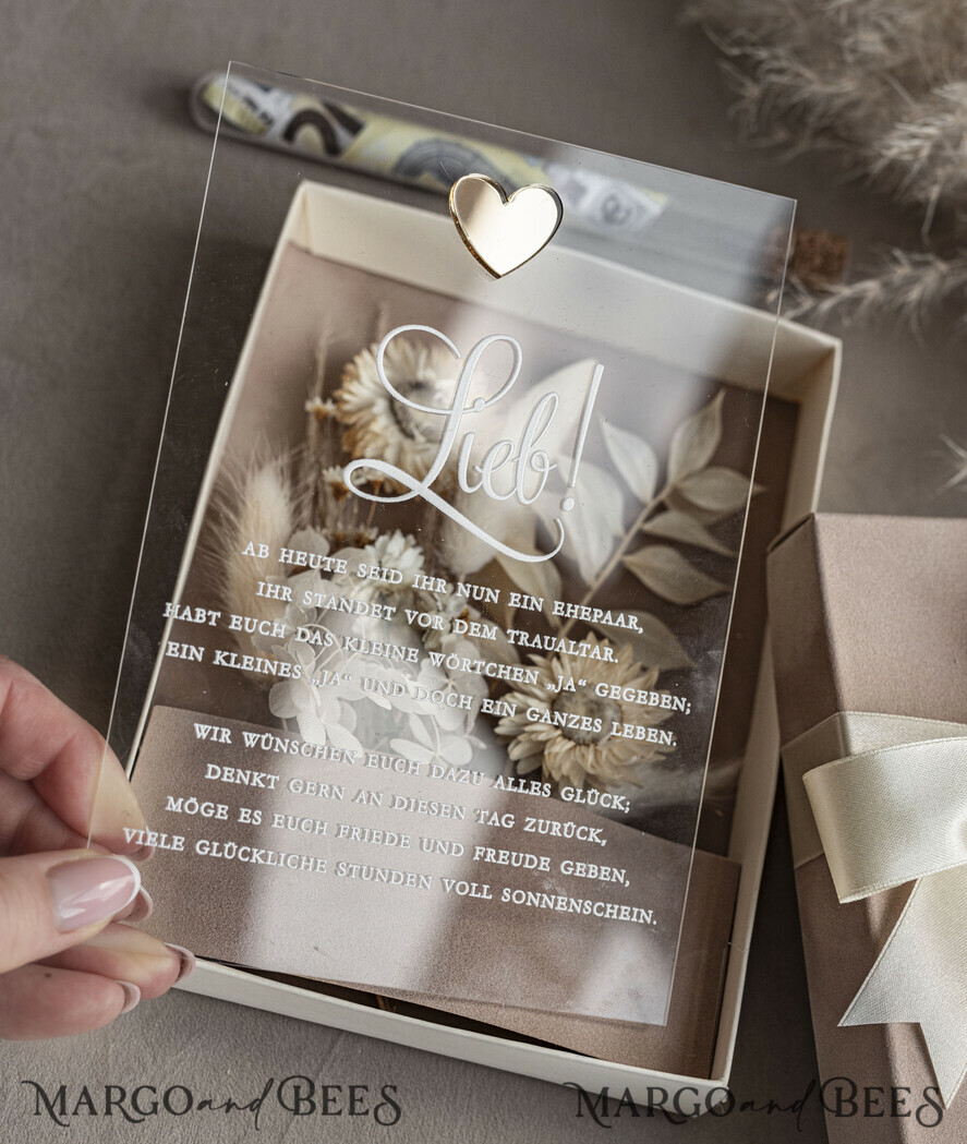 FRISCH VERHEIRATETES PAAR GESCHENKE Geldgeschenk zur Hochzeit Geschenkschachtel für Geld Geldgeschenk zur Hochzeit mit Strauß aus Trockenblumen personalisiert