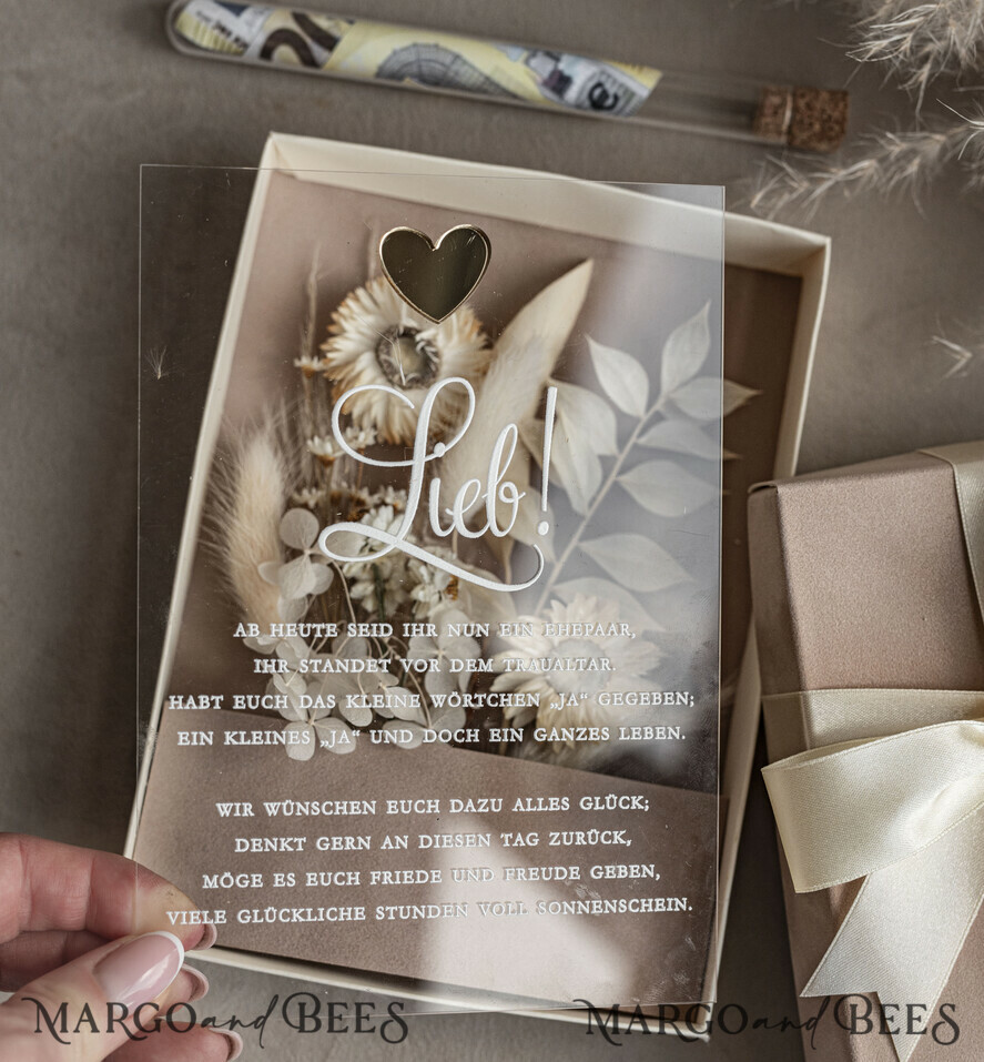 FRISCH VERHEIRATETES PAAR GESCHENKE Geldgeschenk zur Hochzeit Geschenkschachtel für Geld Geldgeschenk zur Hochzeit mit Strauß aus Trockenblumen personalisiert