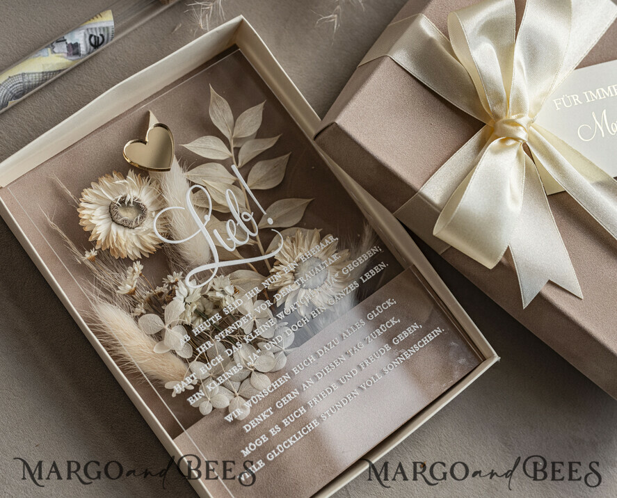 FRISCH VERHEIRATETES PAAR GESCHENKE Geldgeschenk zur Hochzeit Geschenkschachtel für Geld Geldgeschenk zur Hochzeit mit Strauß aus Trockenblumen personalisiert
