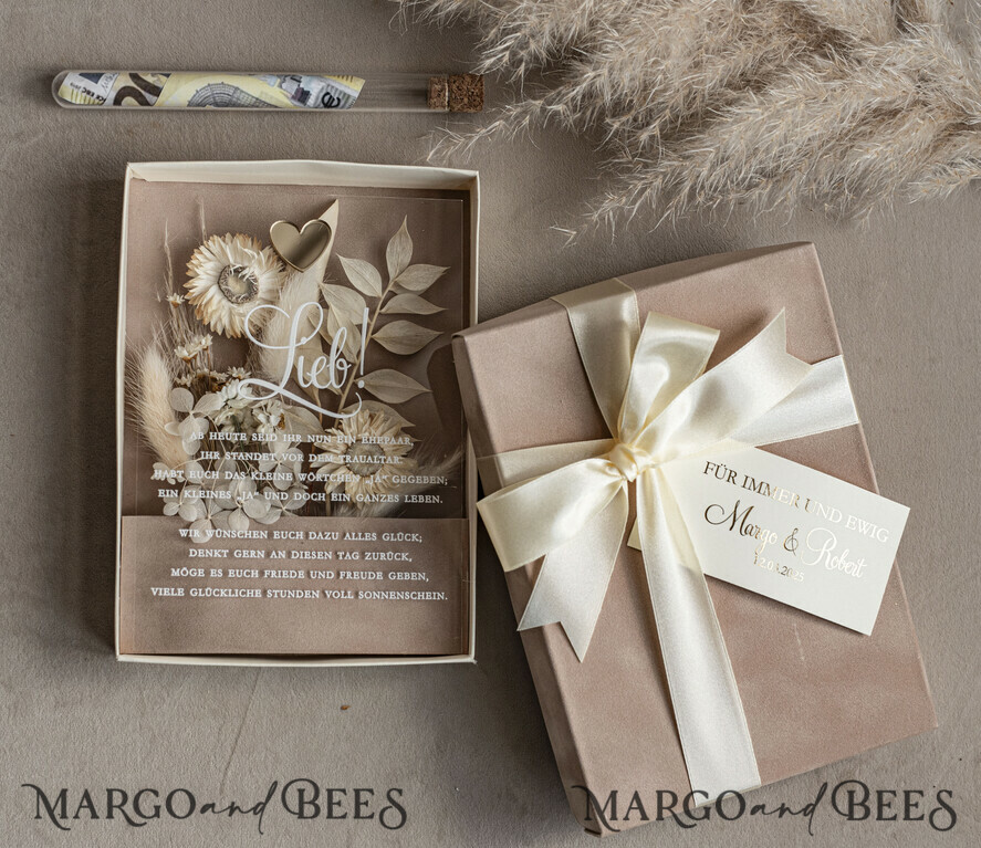 FRISCH VERHEIRATETES PAAR GESCHENKE Geldgeschenk zur Hochzeit Geschenkschachtel für Geld Geldgeschenk zur Hochzeit mit Strauß aus Trockenblumen personalisiert