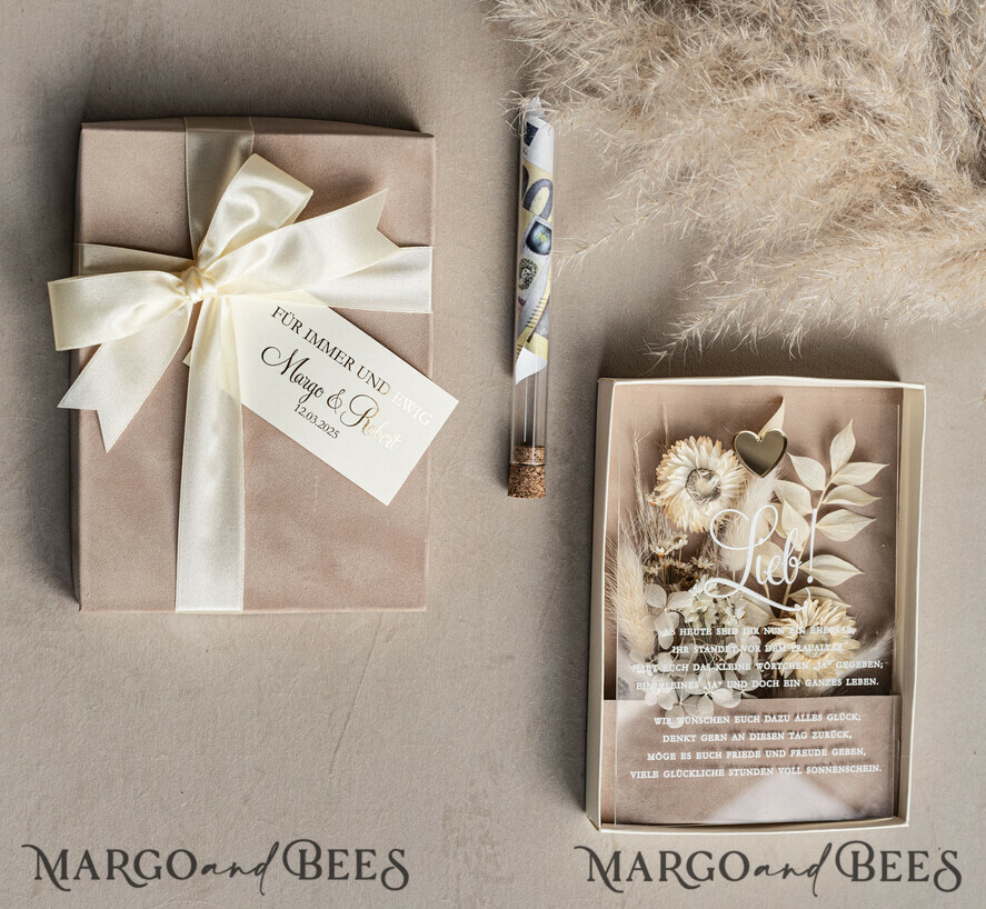 FRISCH VERHEIRATETES PAAR GESCHENKE Geldgeschenk zur Hochzeit Geschenkschachtel für Geld Geldgeschenk zur Hochzeit mit Strauß aus Trockenblumen personalisiert