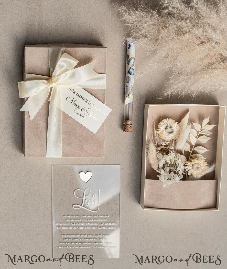 FRISCH VERHEIRATETES PAAR GESCHENKE Geldgeschenk zur Hochzeit Geschenkschachtel für Geld Geldgeschenk zur Hochzeit mit Strauß aus Trockenblumen personalisiert