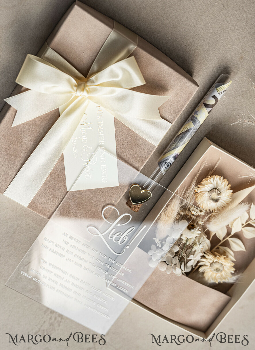 FRISCH VERHEIRATETES PAAR GESCHENKE Geldgeschenk zur Hochzeit Geschenkschachtel für Geld Geldgeschenk zur Hochzeit mit Strauß aus Trockenblumen personalisiert