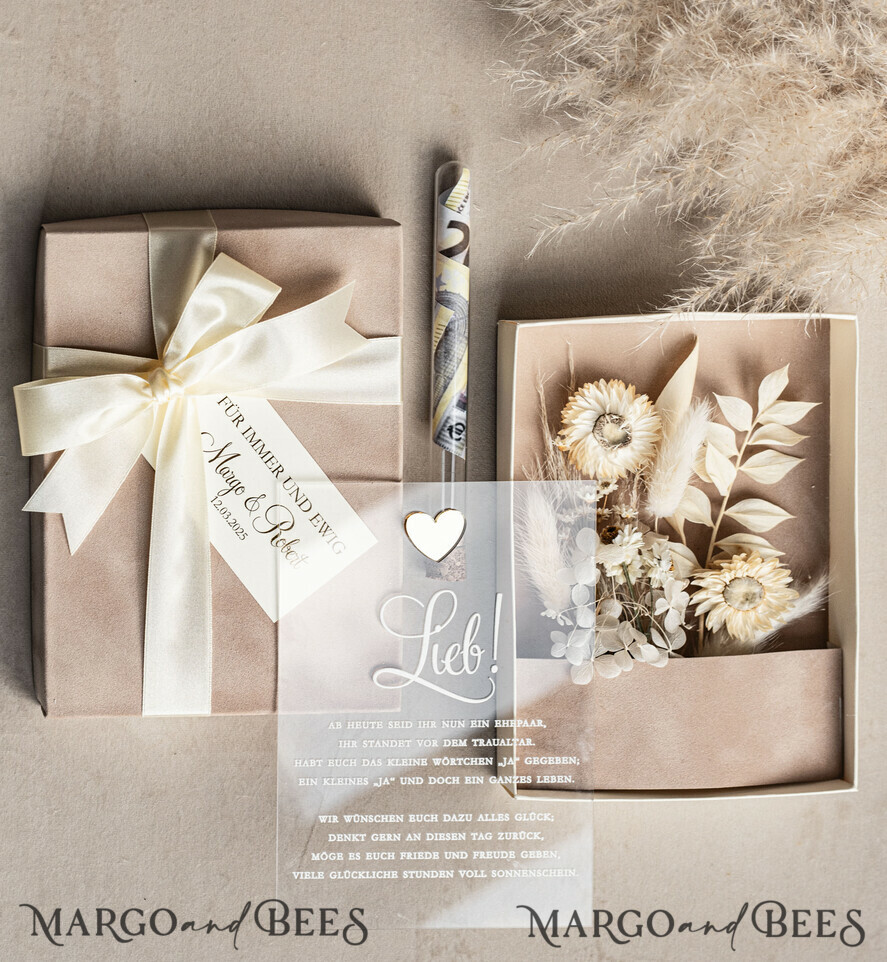 FRISCH VERHEIRATETES PAAR GESCHENKE Geldgeschenk zur Hochzeit Geschenkschachtel für Geld Geldgeschenk zur Hochzeit mit Strauß aus Trockenblumen personalisiert