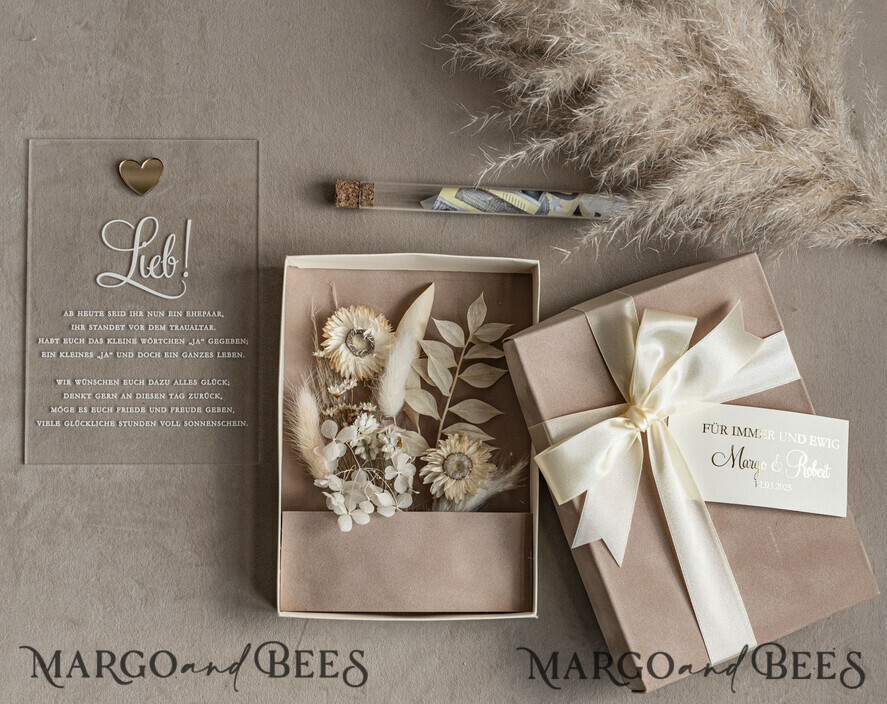 FRISCH VERHEIRATETES PAAR GESCHENKE Geldgeschenk zur Hochzeit Geschenkschachtel für Geld Geldgeschenk zur Hochzeit mit Strauß aus Trockenblumen personalisiert