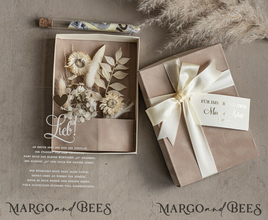 FRISCH VERHEIRATETES PAAR GESCHENKE Geldgeschenk zur Hochzeit Geschenkschachtel für Geld Geldgeschenk zur Hochzeit mit Strauß aus Trockenblumen personalisiert