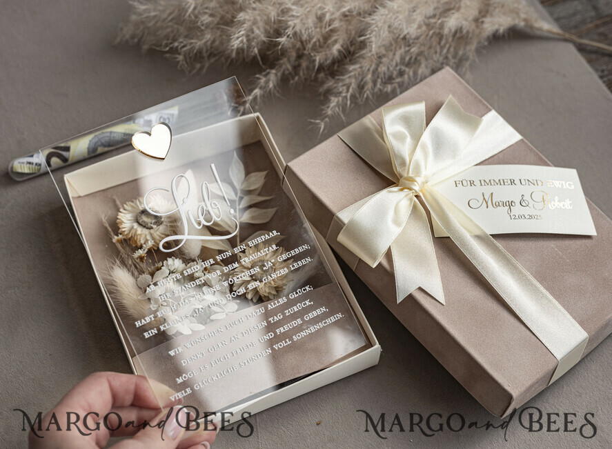 FRISCH VERHEIRATETES PAAR GESCHENKE Geldgeschenk zur Hochzeit Geschenkschachtel für Geld Geldgeschenk zur Hochzeit mit Strauß aus Trockenblumen personalisiert
