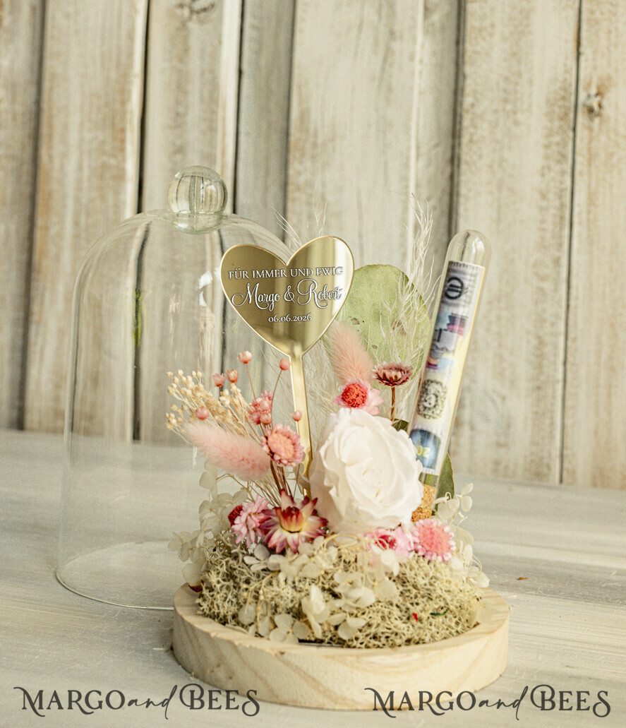 FRISCH VERHEIRATETES PAAR GESCHENKE Geldgeschenk zur Hochzeit Geschenkschachtel für Geld Geldgeschenk zur Hochzeit mit Strauß aus Trockenblumen personalisiert
