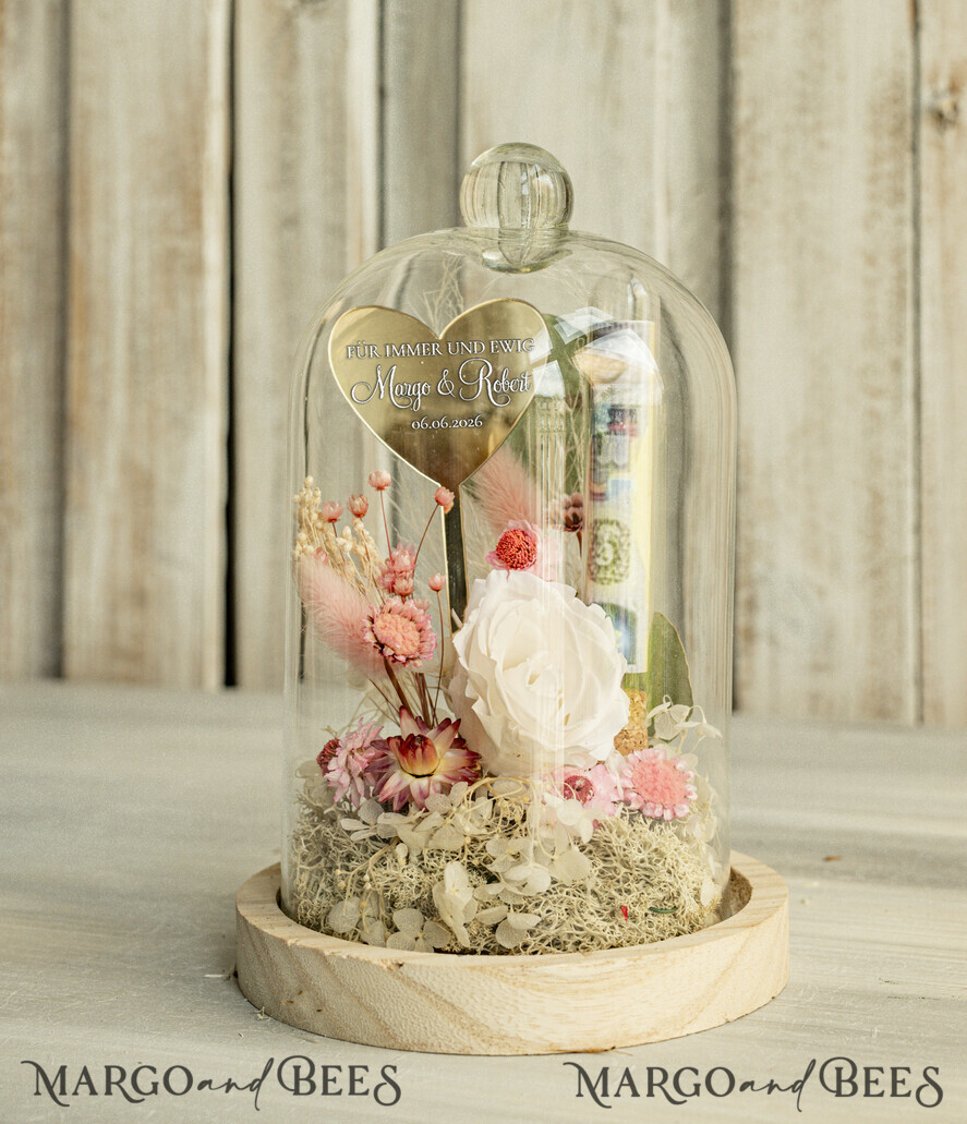 FRISCH VERHEIRATETES PAAR GESCHENKE Geldgeschenk zur Hochzeit Geschenkschachtel für Geld Geldgeschenk zur Hochzeit mit Strauß aus Trockenblumen personalisiert