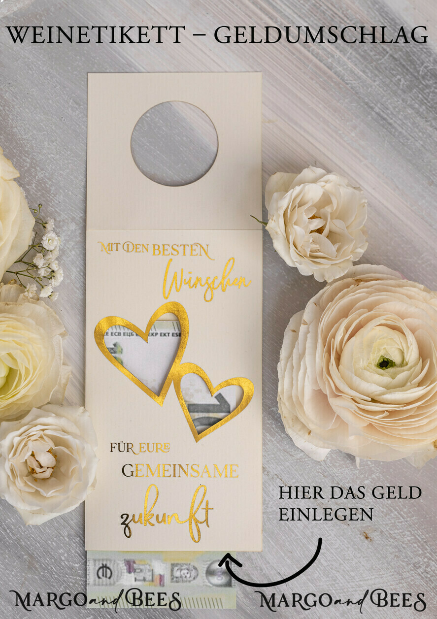 FRISCH VERHEIRATETES PAAR GESCHENKE Geldgeschenk zur Hochzeit Personalisierte Hochzeits-Geschenkbox mit Geldtasche & goldenen Weingläsern
