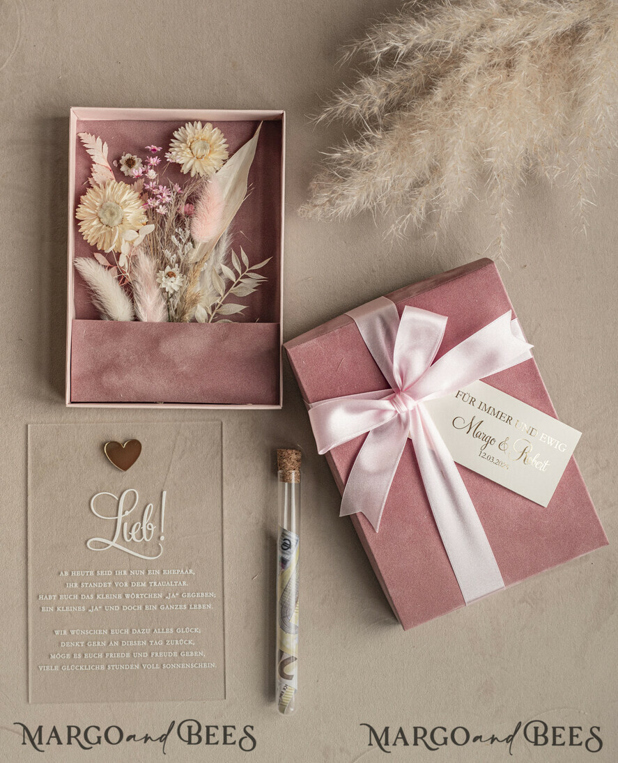NEWLY WEDS COUPLE GIFTS Geldgeschenk zur Hochzeit Geschenkschachtel für Geld Geldgeschenk zur Hochzeit mit Strauß aus Trockenblumen personalisiert