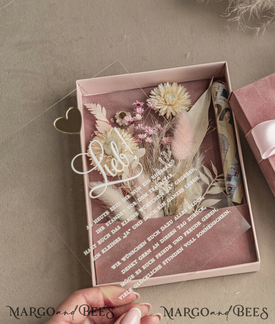 NEWLY WEDS COUPLE GIFTS Geldgeschenk zur Hochzeit Geschenkschachtel für Geld Geldgeschenk zur Hochzeit mit Strauß aus Trockenblumen personalisiert