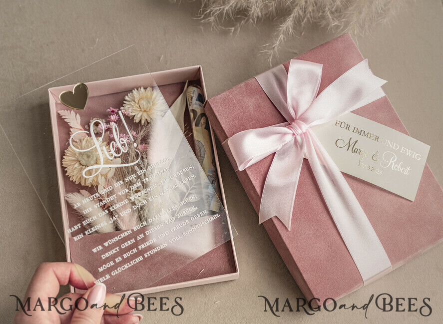 FRISCH VERHEIRATETES PAAR GESCHENKE Geldgeschenk zur Hochzeit Geschenkschachtel für Geld Geldgeschenk zur Hochzeit mit Strauß aus Trockenblumen personalisiert
