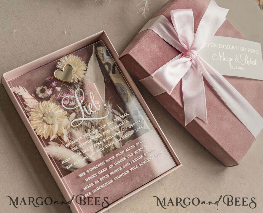FRISCH VERHEIRATETES PAAR GESCHENKE Geldgeschenk zur Hochzeit Geschenkschachtel für Geld Geldgeschenk zur Hochzeit mit Strauß aus Trockenblumen personalisiert