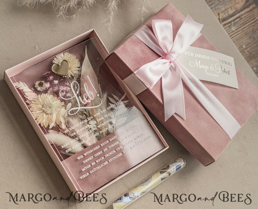 FRISCH VERHEIRATETES PAAR GESCHENKE Geldgeschenk zur Hochzeit Geschenkschachtel für Geld Geldgeschenk zur Hochzeit mit Strauß aus Trockenblumen personalisiert