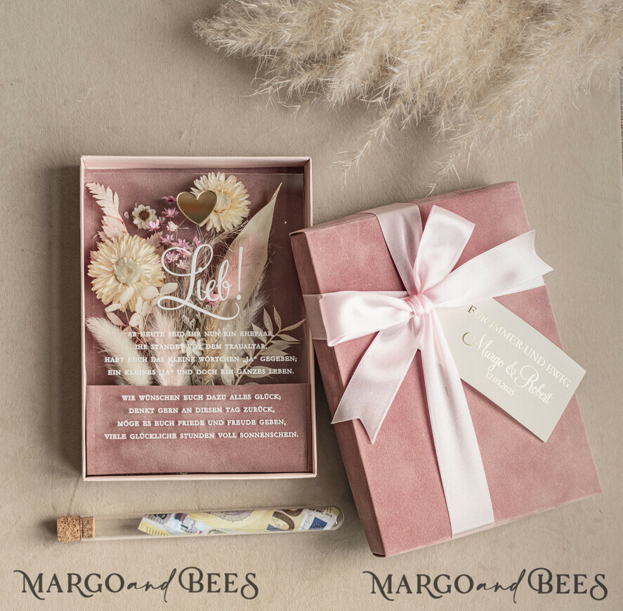 FRISCH VERHEIRATETES PAAR GESCHENKE Geldgeschenk zur Hochzeit Geschenkschachtel für Geld Geldgeschenk zur Hochzeit mit Strauß aus Trockenblumen personalisiert