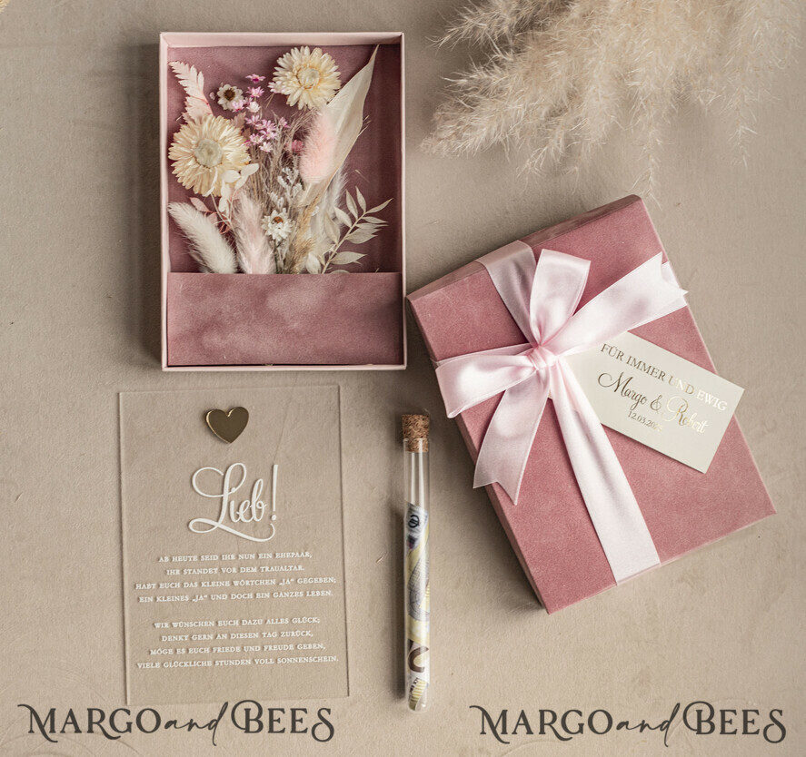 FRISCH VERHEIRATETES PAAR GESCHENKE Geldgeschenk zur Hochzeit Geschenkschachtel für Geld Geldgeschenk zur Hochzeit mit Strauß aus Trockenblumen personalisiert