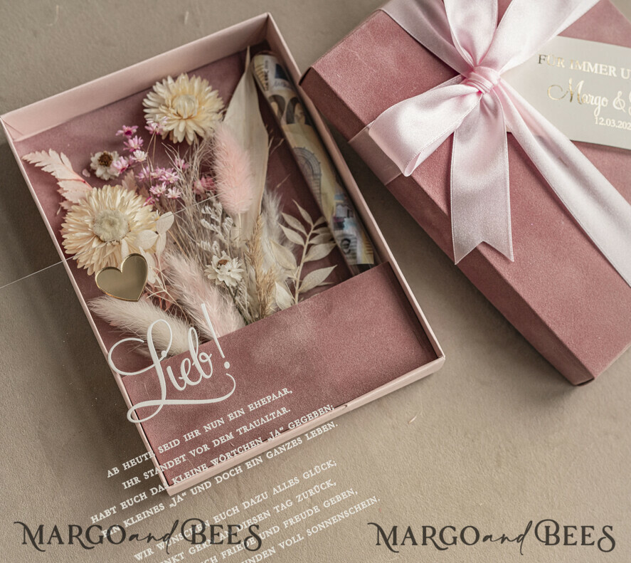 FRISCH VERHEIRATETES PAAR GESCHENKE Geldgeschenk zur Hochzeit Geschenkschachtel für Geld Geldgeschenk zur Hochzeit mit Strauß aus Trockenblumen personalisiert