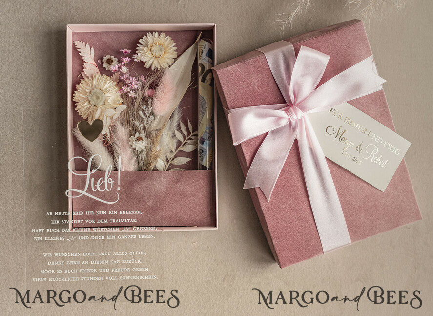 FRISCH VERHEIRATETES PAAR GESCHENKE Geldgeschenk zur Hochzeit Geschenkschachtel für Geld Geldgeschenk zur Hochzeit mit Strauß aus Trockenblumen personalisiert