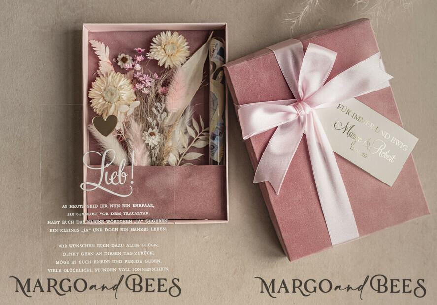 FRISCH VERHEIRATETES PAAR GESCHENKE Geldgeschenk zur Hochzeit Geschenkschachtel für Geld Geldgeschenk zur Hochzeit mit Strauß aus Trockenblumen personalisiert