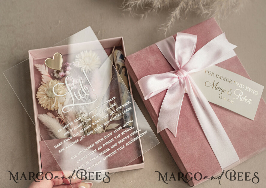 FRISCH VERHEIRATETES PAAR GESCHENKE Geldgeschenk zur Hochzeit Geschenkschachtel für Geld Geldgeschenk zur Hochzeit mit Strauß aus Trockenblumen personalisiert