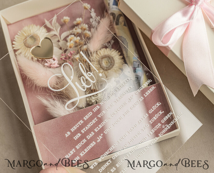 FRISCH VERHEIRATETES PAAR GESCHENKE Geldgeschenk zur Hochzeit Geschenkschachtel für Geld Geldgeschenk zur Hochzeit mit Strauß aus Trockenblumen personalisiert, Reagenzglas für Geld.