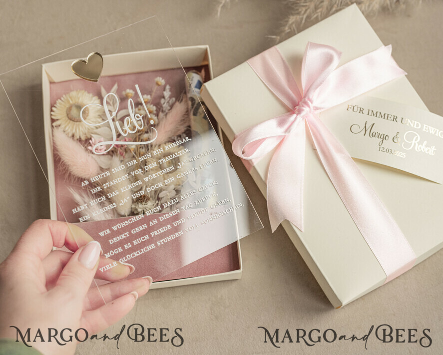 FRISCH VERHEIRATETES PAAR GESCHENKE Geldgeschenk zur Hochzeit Geschenkschachtel für Geld Geldgeschenk zur Hochzeit mit Strauß aus Trockenblumen personalisiert, Reagenzglas für Geld.