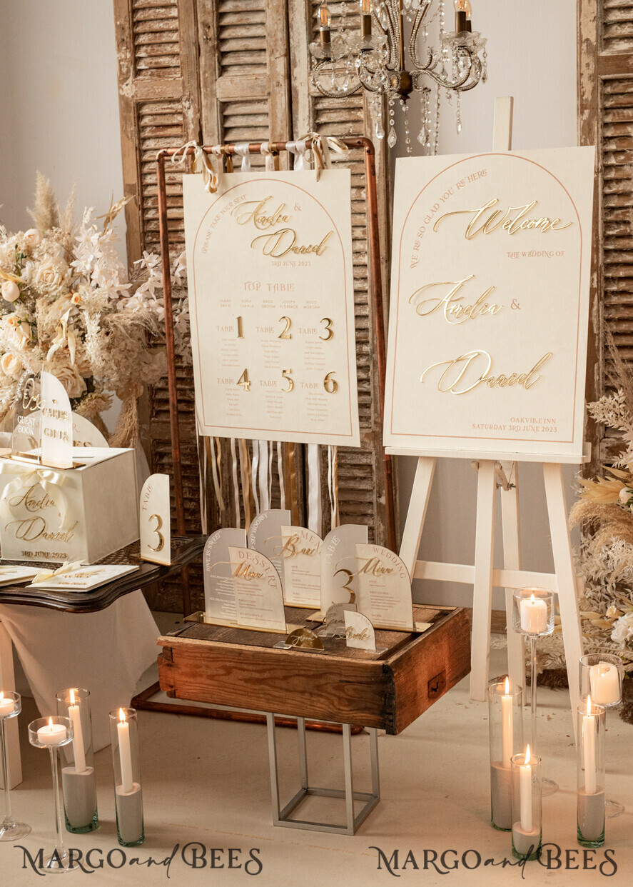 TABLE DECOR SIGNS Velvet table Numbers and Decor Acrylic Half Arch Velvet Ivory Wedding Table Numbers, Ecru gold Sign, Gold Plexi Table Numbers, Luxury Beige Wedding Table Decor, Wedding Signage Golden mirror table numbers