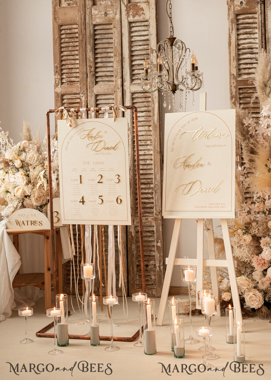 TABLE DECOR SIGNS Velvet table Numbers and Decor Acrylic Half Arch Velvet Ivory Wedding Table Numbers, Ecru gold Sign, Gold Plexi Table Numbers, Luxury Beige Wedding Table Decor, Wedding Signage Golden mirror table numbers