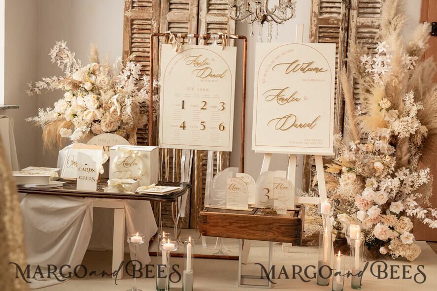 TABLE DECOR SIGNS Velvet table Numbers and Decor Acrylic Arch Table Number & dinner menu Combo, Clear Ivory Acrylic gold Sign, Gold Plexi Velvet Table Numbers & Menu Combo Luxury Wedding Table Decor, Wedding Signage Golden mirror table numbers & Menu