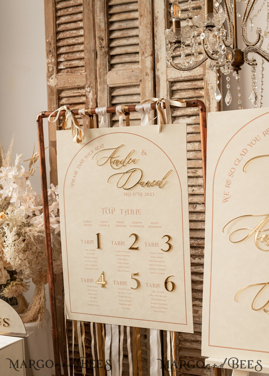 TABLE DECOR SIGNS Velvet table Numbers and Decor Acrylic Arch Table Number & dinner menu Combo, Clear Ivory Acrylic gold Sign, Gold Plexi Velvet Table Numbers & Menu Combo Luxury Wedding Table Decor, Wedding Signage Golden mirror table numbers & Menu