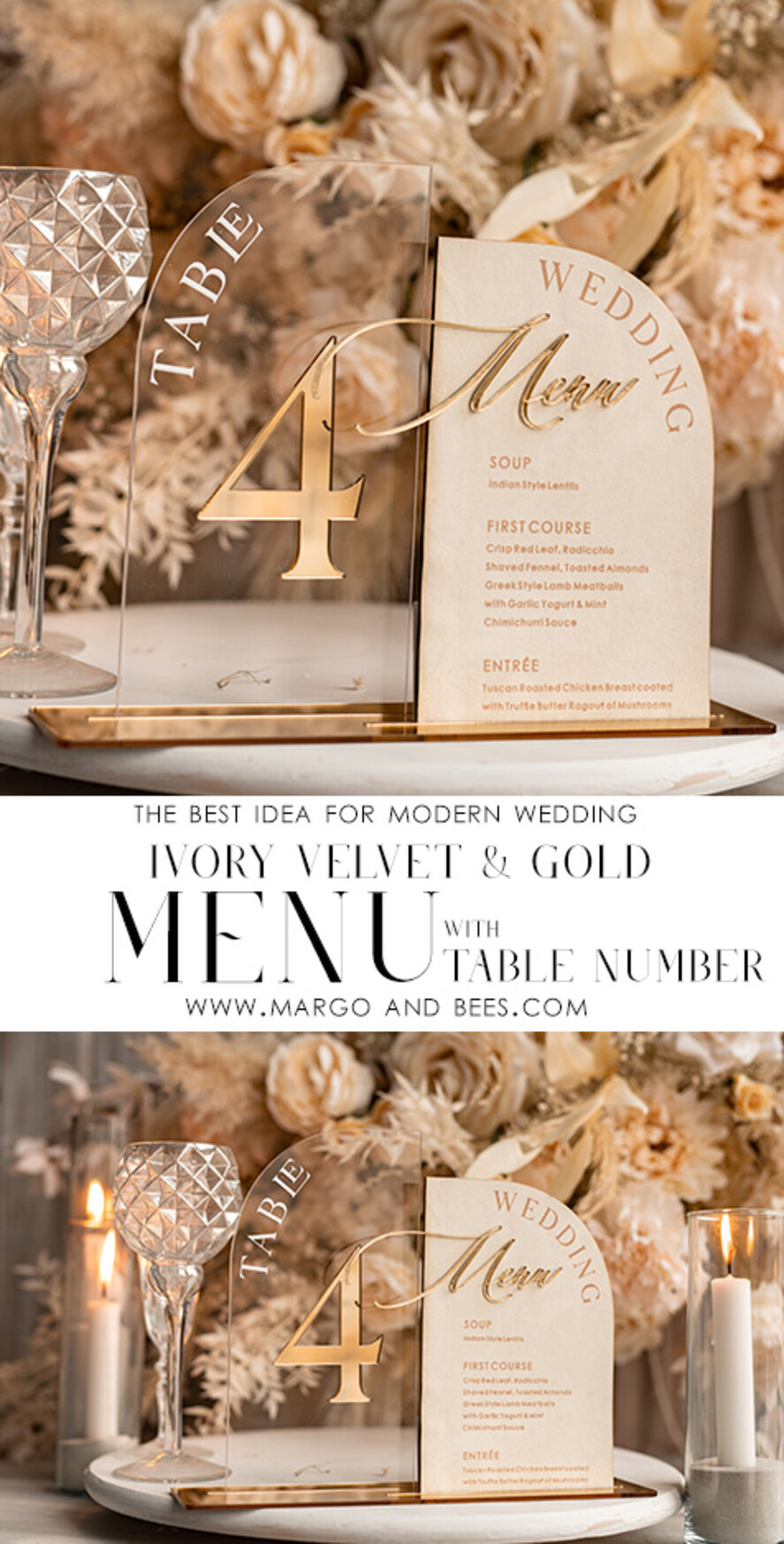 TABLE DECOR SIGNS Velvet table Numbers and Decor Acrylic Arch Table Number & dinner menu Combo, Clear Ivory Acrylic gold Sign, Gold Plexi Velvet Table Numbers & Menu Combo Luxury Wedding Table Decor, Wedding Signage Golden mirror table numbers & Menu