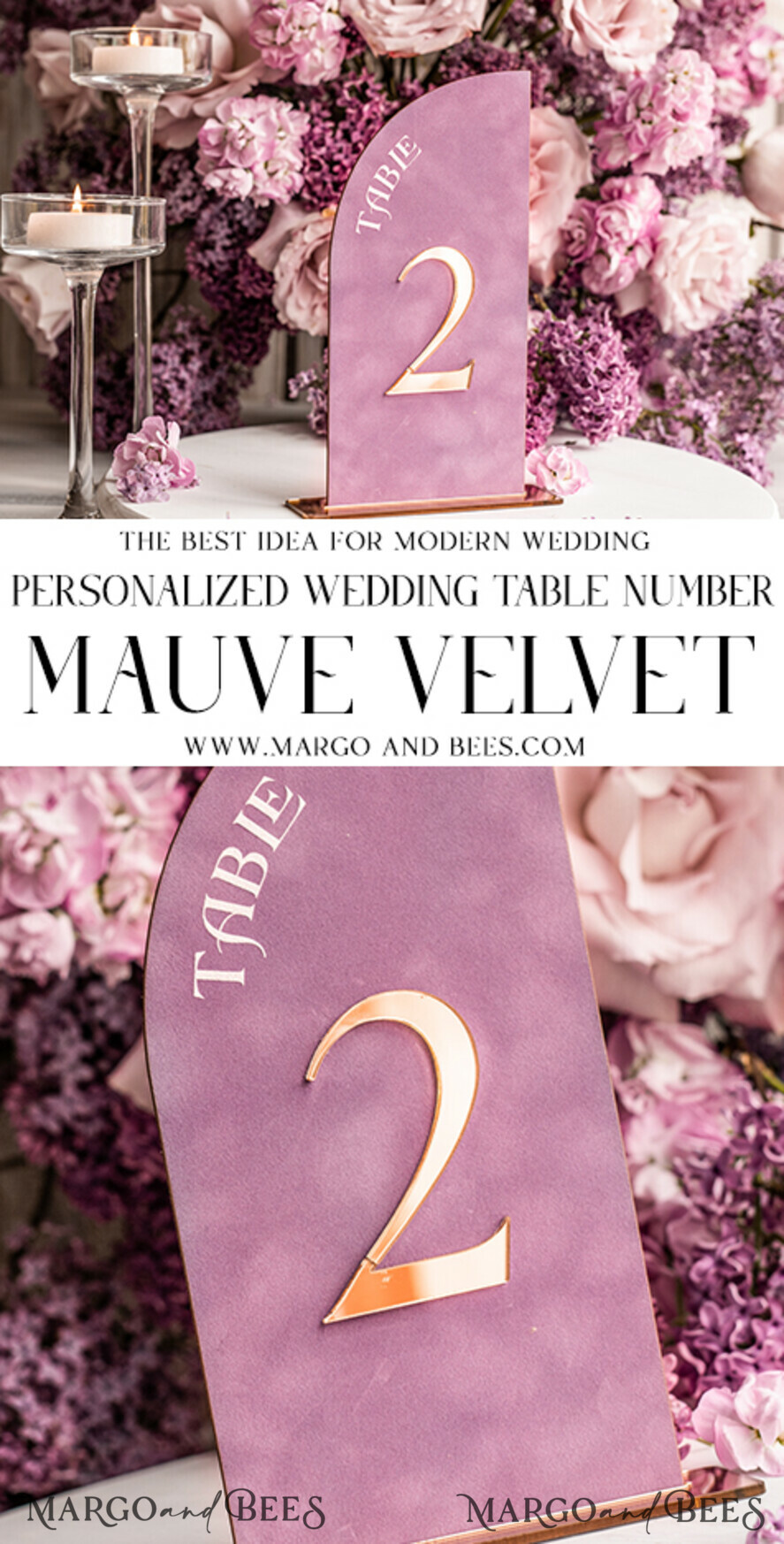 TISCHDEKORATIONSCHILDER Samt Tischnummern und Dekoration Mauve-Velours-Tischnummer, Gold-Acryl-Halbbogen-Tischschild, Staubige-Rose-Velours-Hochzeitstischnummer mit Ständer, Gold-Plexi-Lila-Tischnummern MvS