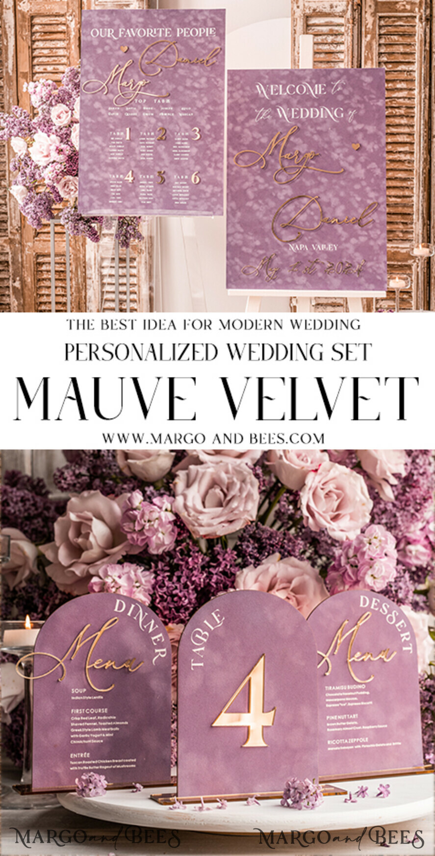 TABLE DECOR SIGNS Velvet table Numbers and Decor Acrylic & Velvet Arch Dinner Menu, gold Plexi Mauve Wedding Menu Sign with Stand, Dusty Rose Plexi Table Dinner Menu Luxury Purple Wedding Table Decor