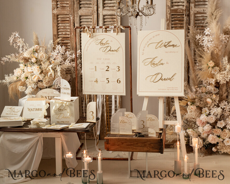 TABLE DECOR SIGNS Velvet table Numbers and Decor Acrylic Arch Table Number & dinner menu Combo, Velvet Ivory Acrylic gold Sign, Gold Ivory Plexi Velvet Table Numbers & Menu Combo Luxury Wedding Table Decor, Wedding Signage Golden mirror table numbers & Menu