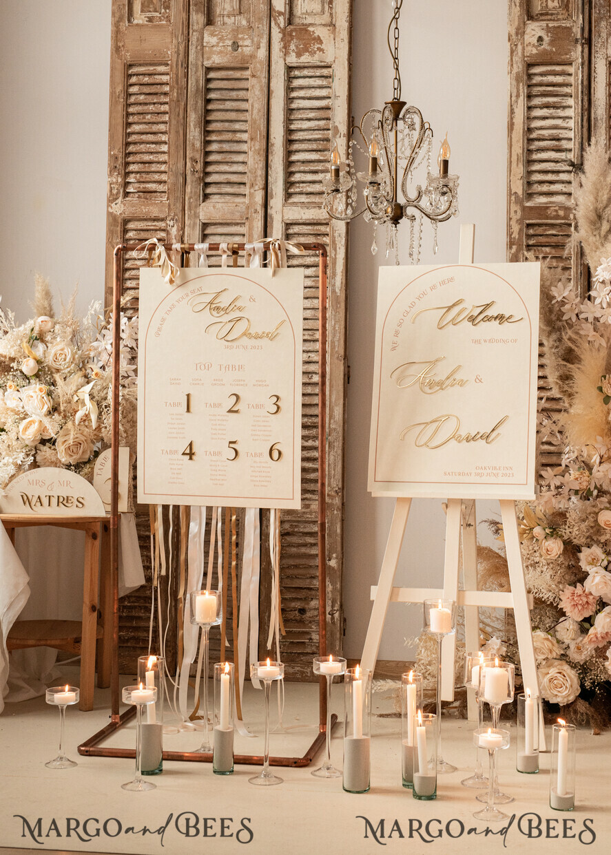 TABLE DECOR SIGNS Velvet table Numbers and Decor Acrylic Arch Table Number & dinner menu Combo, Velvet Ivory Acrylic gold Sign, Gold Ivory Plexi Velvet Table Numbers & Menu Combo Luxury Wedding Table Decor, Wedding Signage Golden mirror table numbers & Menu