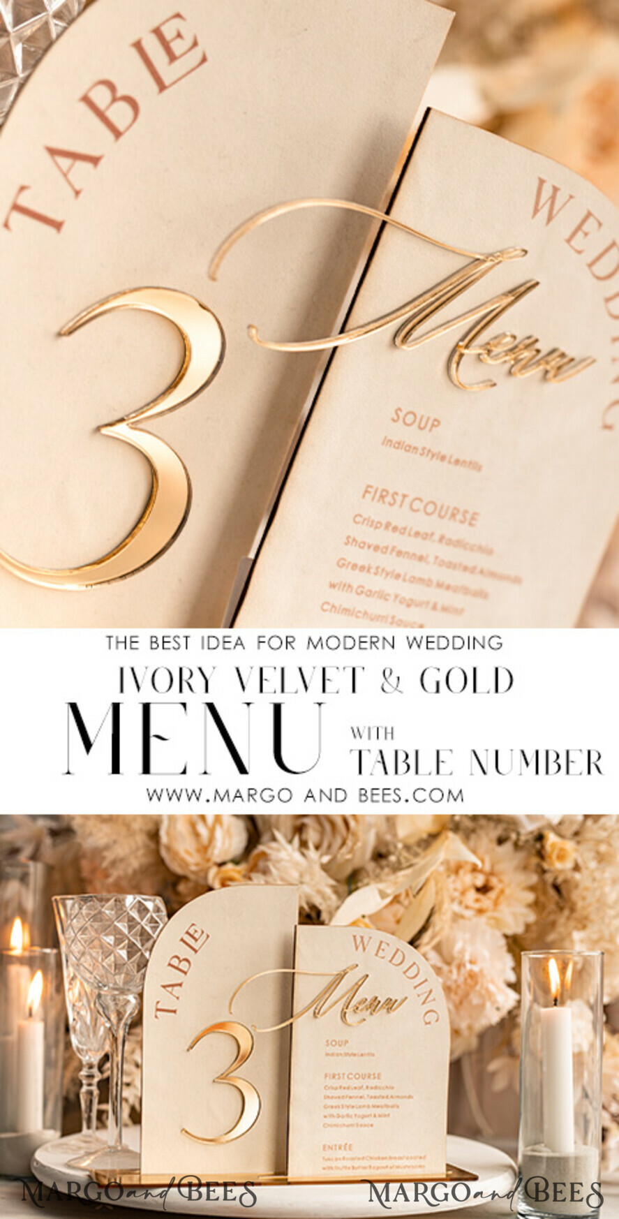 TABLE DECOR SIGNS Velvet table Numbers and Decor Acrylic Arch Table Number & dinner menu Combo, Velvet Ivory Acrylic gold Sign, Gold Ivory Plexi Velvet Table Numbers & Menu Combo Luxury Wedding Table Decor, Wedding Signage Golden mirror table numbers & Menu