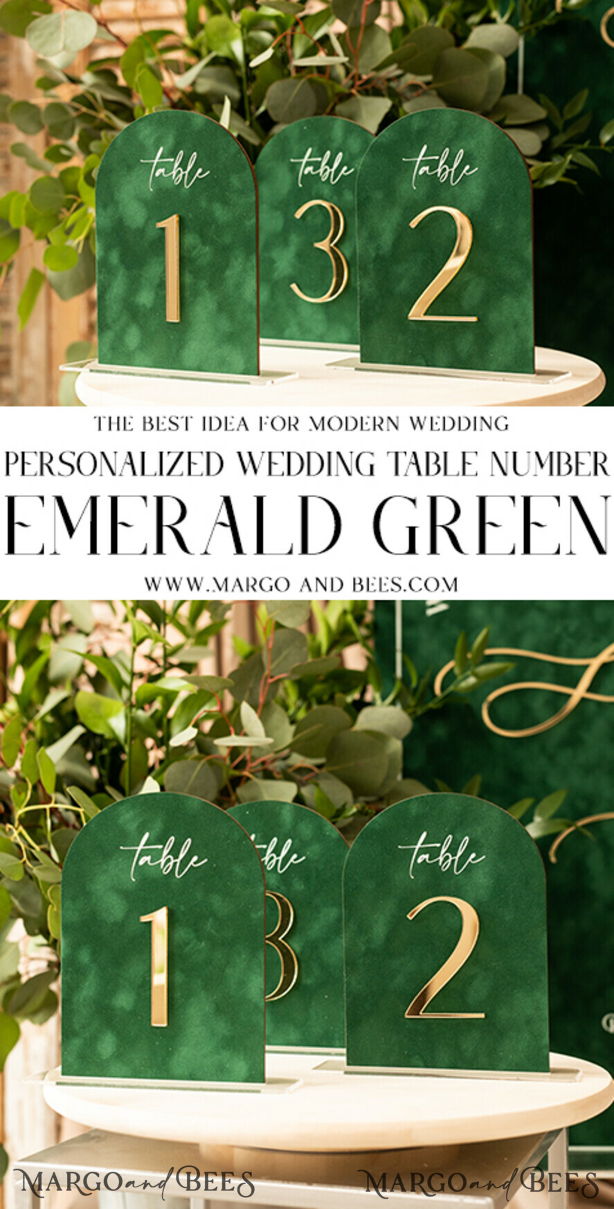 TABLE DECOR SIGNS Velvet table Numbers and Decor Arch Table Number, Luxury Green Velvet Arched Table numbers with acrylic stand, green and Gold Wedding Table Decor, 3D Golden Letters, Wedding signage