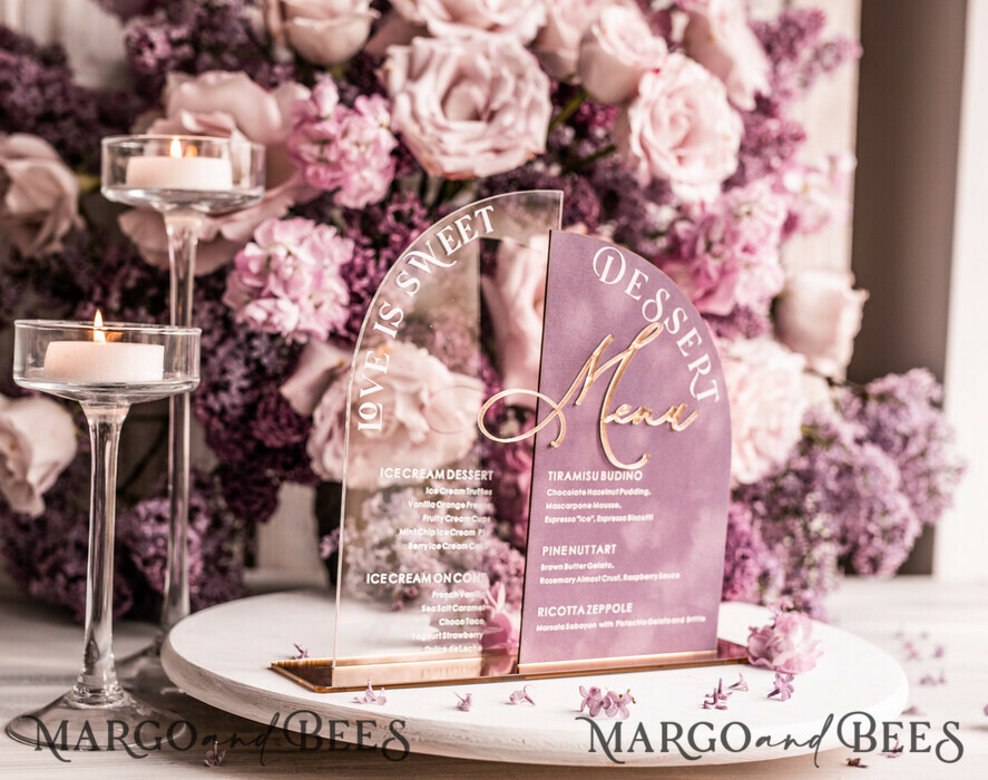 TABLE DECOR SIGNS Velvet table Numbers and Decor Mauve Velvet and Clear Acryl Dessert Menu, Acrylic Half Arch Table Sign and Acrylic Velvet combo, Mauve Velvet Sign, Luxury Wedding Table Sign, MvS
