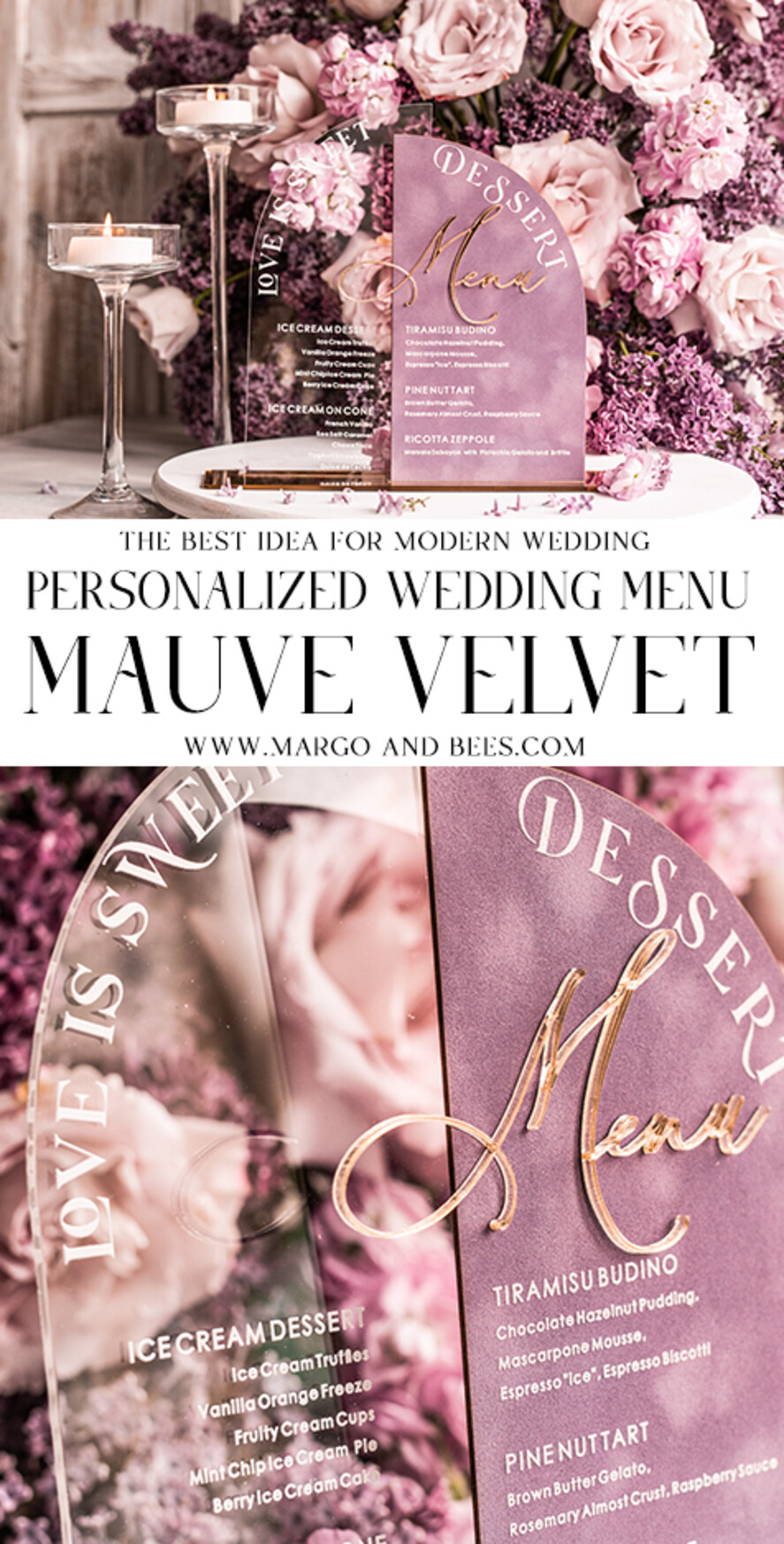 TABLE DECOR SIGNS Velvet table Numbers and Decor Mauve Velvet and Clear Acryl Dessert Menu, Acrylic Half Arch Table Sign and Acrylic Velvet combo, Mauve Velvet Sign, Luxury Wedding Table Sign, MvS
