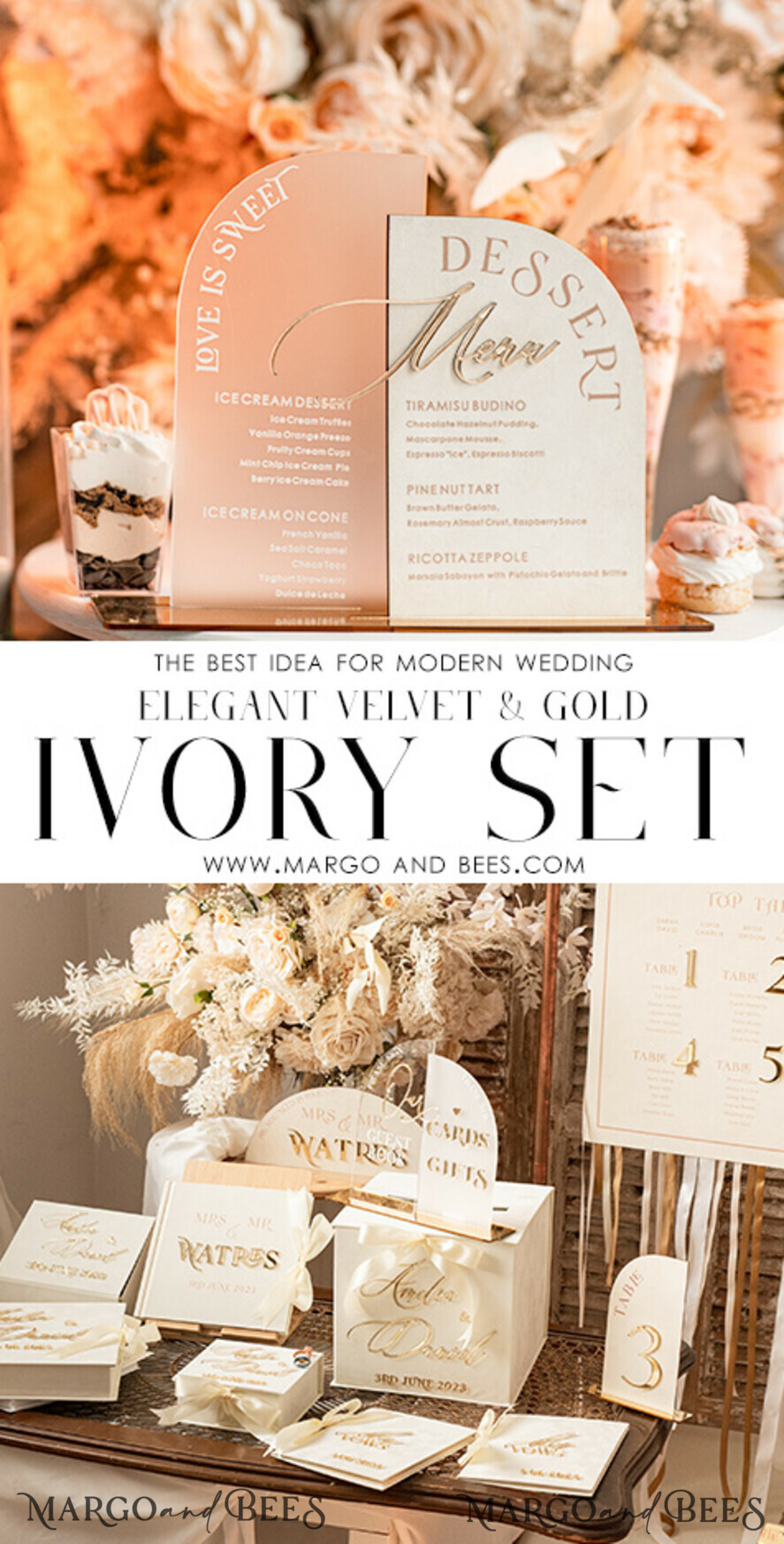 TISCHDEKORATIONSCHILDER Samt Tischnummern und Dekoration Acrylbogen Dessertmenü, Elfenbein gefrorenes Acryl Gold Candy Bar Schild, Gold Plexi Tisch Dessertmenü Kombi Luxus Hochzeits Tisch Dekor, Hochzeitsbeschilderung Gold.
