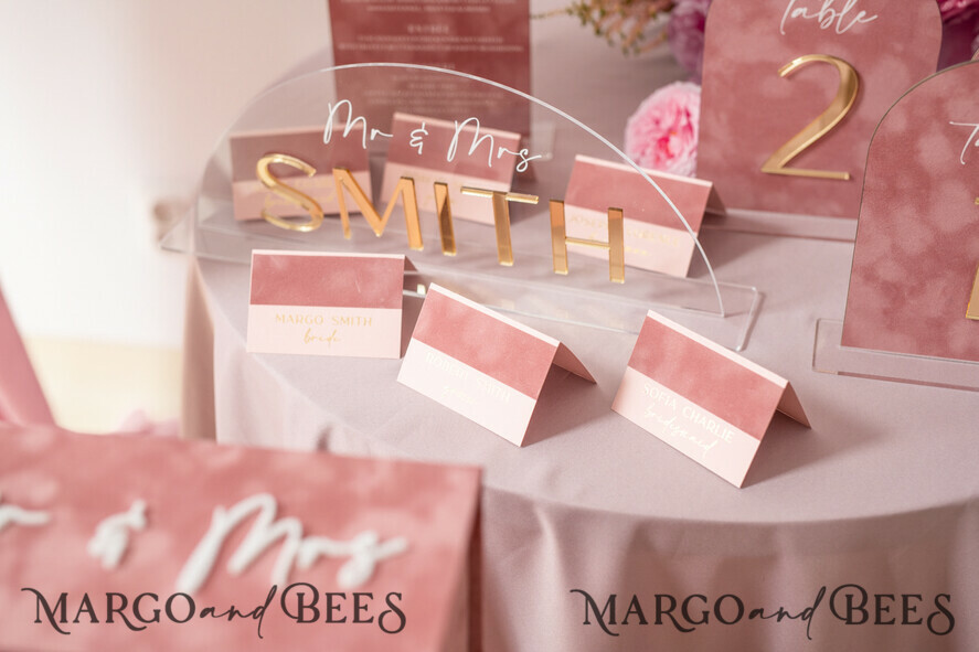 TABLE NUMBERS/ MENU/BAR MENU Velvet table Numbers and Decor Arch Table Number, Luxury Blush Pink Velvet Arched Table numbers with acrylic stand, blush pink and Gold Wedding Table Decor, 3D Golden Letters, Wedding signage