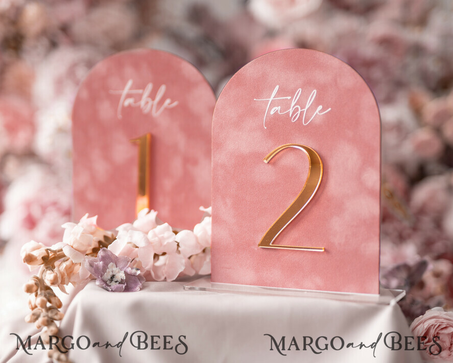 TABLE NUMBERS/ MENU/BAR MENU Velvet table Numbers and Decor Arch Table Number, Luxury Blush Pink Velvet Arched Table numbers with acrylic stand, blush pink and Gold Wedding Table Decor, 3D Golden Letters, Wedding signage