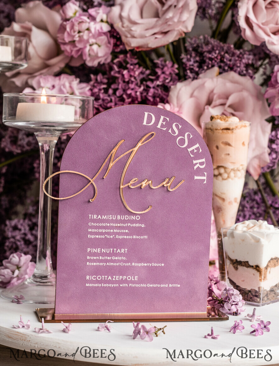 TABLE DECOR SIGNS Velvet table Numbers and Decor Mauve Velvet Arch dessert menu, Dusty Rose Candy Sign, Gold Plexi Table Arch wedding dessert menu, Luxury Wedding Table Decor, MvS