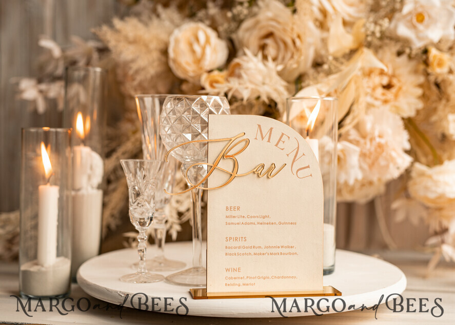 TABLE DECOR SIGNS Velvet table Numbers and Decor Acrylic Arch Bar Menu, gold Plexi Ivory Velvet Drink Bar Menu Sign with Stand, Beige Plexi Table Bar Menu Luxury Wedding Table Decor, Wedding Signage Ecru drink Bar Menu