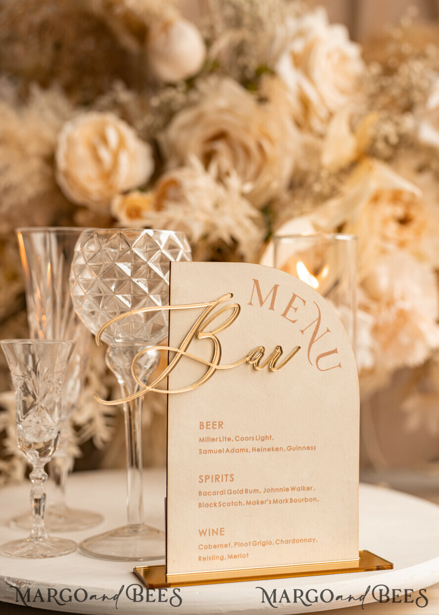 TABLE DECOR SIGNS Velvet table Numbers and Decor Acrylic Arch Bar Menu, gold Plexi Ivory Velvet Drink Bar Menu Sign with Stand, Beige Plexi Table Bar Menu Luxury Wedding Table Decor, Wedding Signage Ecru drink Bar Menu