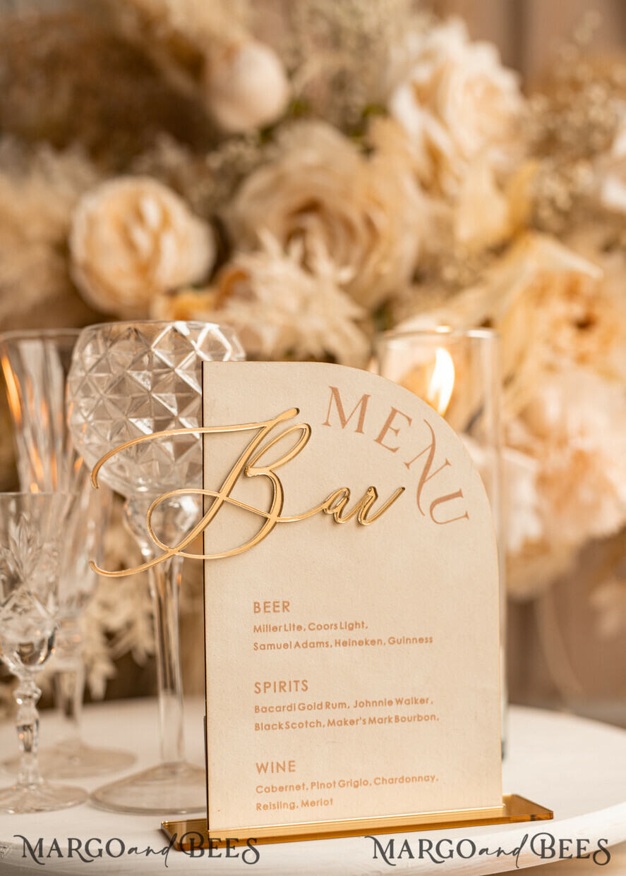 TABLE DECOR SIGNS Velvet table Numbers and Decor Acrylic Arch Bar Menu, gold Plexi Ivory Velvet Drink Bar Menu Sign with Stand, Beige Plexi Table Bar Menu Luxury Wedding Table Decor, Wedding Signage Ecru drink Bar Menu