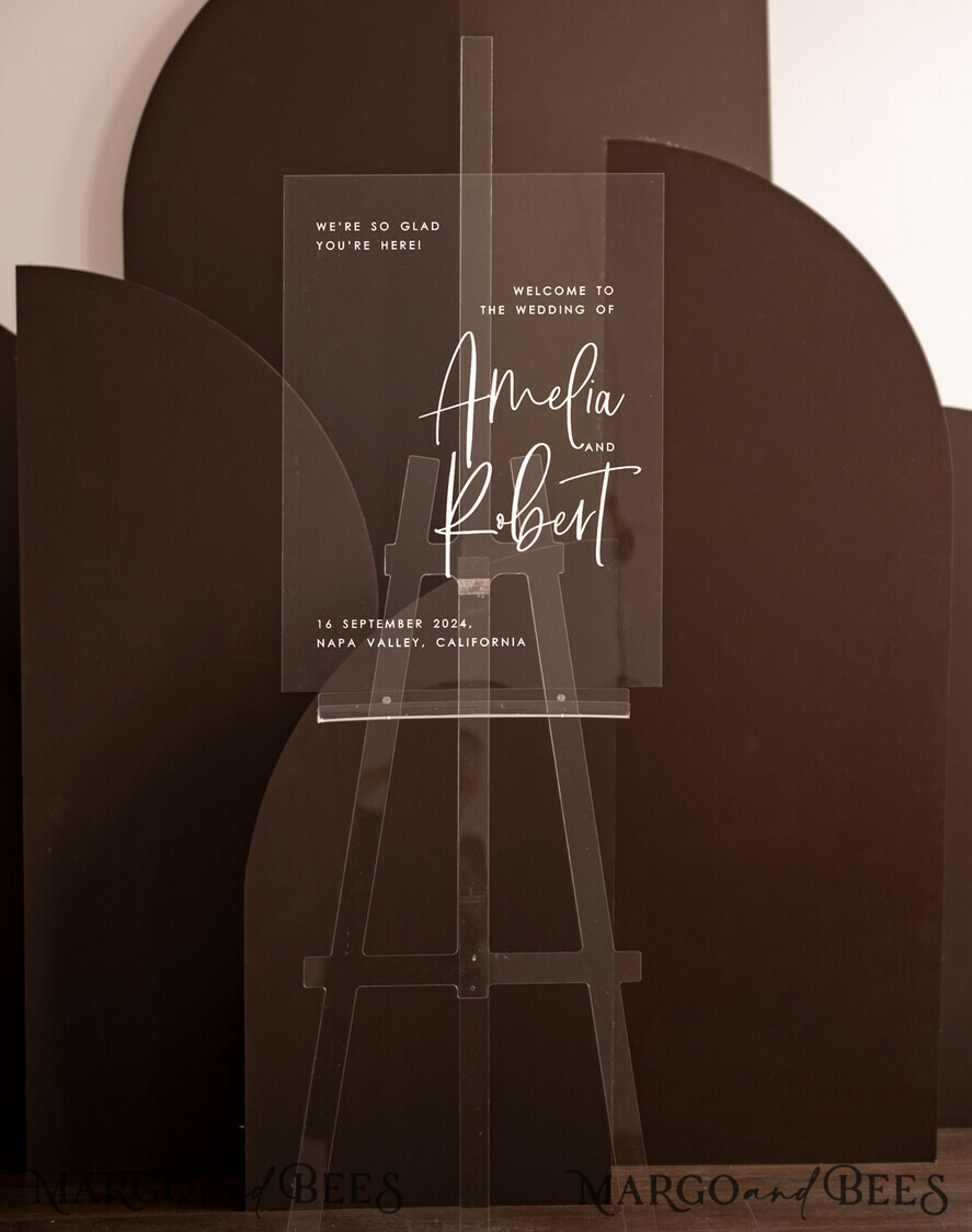 TISCHPLÄNE UND WILLKOMMENSCHILDER FÜR HOCHZEITEN klarer Acryl Moderne klare Acryl-Hochzeitswillkommensschild, transparentes Hochzeitsdekor, personalisiertes Hochzeitsschild, Hochzeitsboard, Willkommenshochzeitsboard